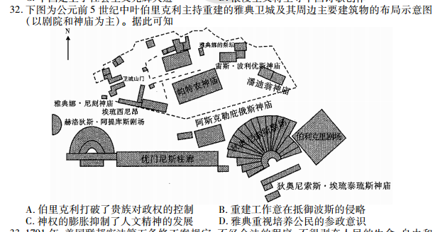 雅典卫城及其周边主要建筑物的布局示意图(以剧院和神庙为-答案解析网