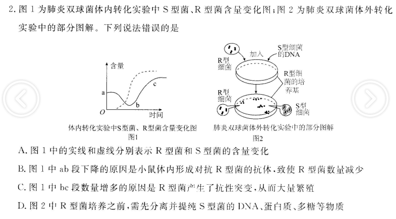 2图1为肺炎双球菌体内转化实验中s型菌r型菌含量变化图图