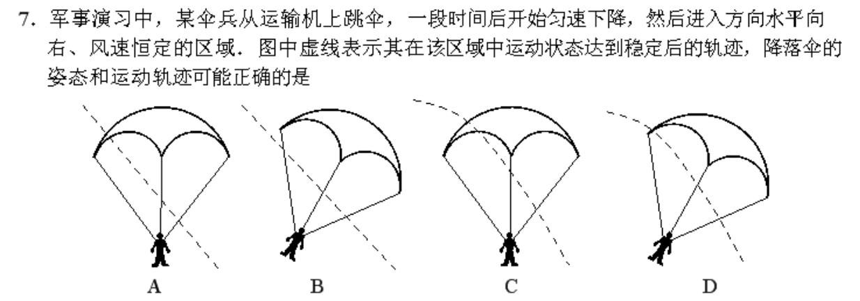 降落伞的姿态和运动轨迹可能正确的是bd