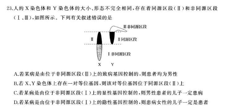23人的x染色体和y染色体的大小,形态不完全相同,存在着同源区