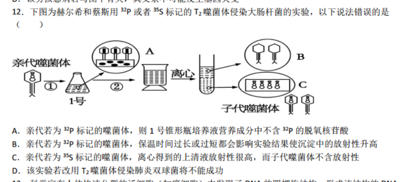 12下图为赫尔希和蔡斯用3p或者骂s标记的2噬菌体侵染大肠杆
